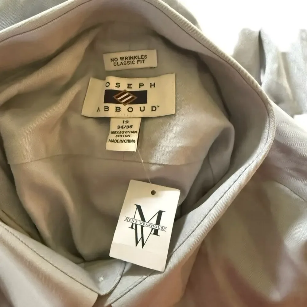 Joseph Abboud No Wrinkle Gray Herringbone Egyptian Cotton Dress Shirt 19 34/35